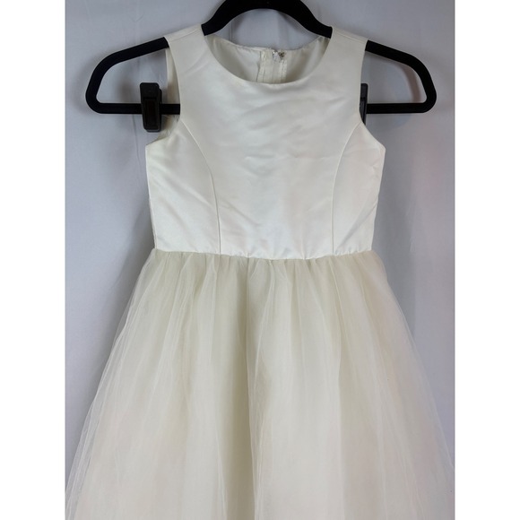 Girls Ivory Satin Tulle Flower Girl Dress Formal Gown Pageant Wedding Party - Picture 2 of 6